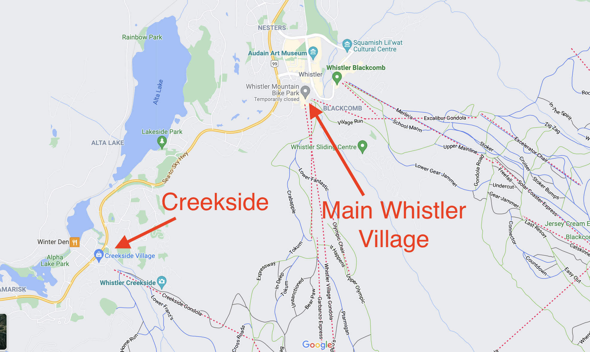 Is It Worth Staying In Creekside Village Instead Of Whistler Village Or   1 Map Creekside Whistler Dec23 