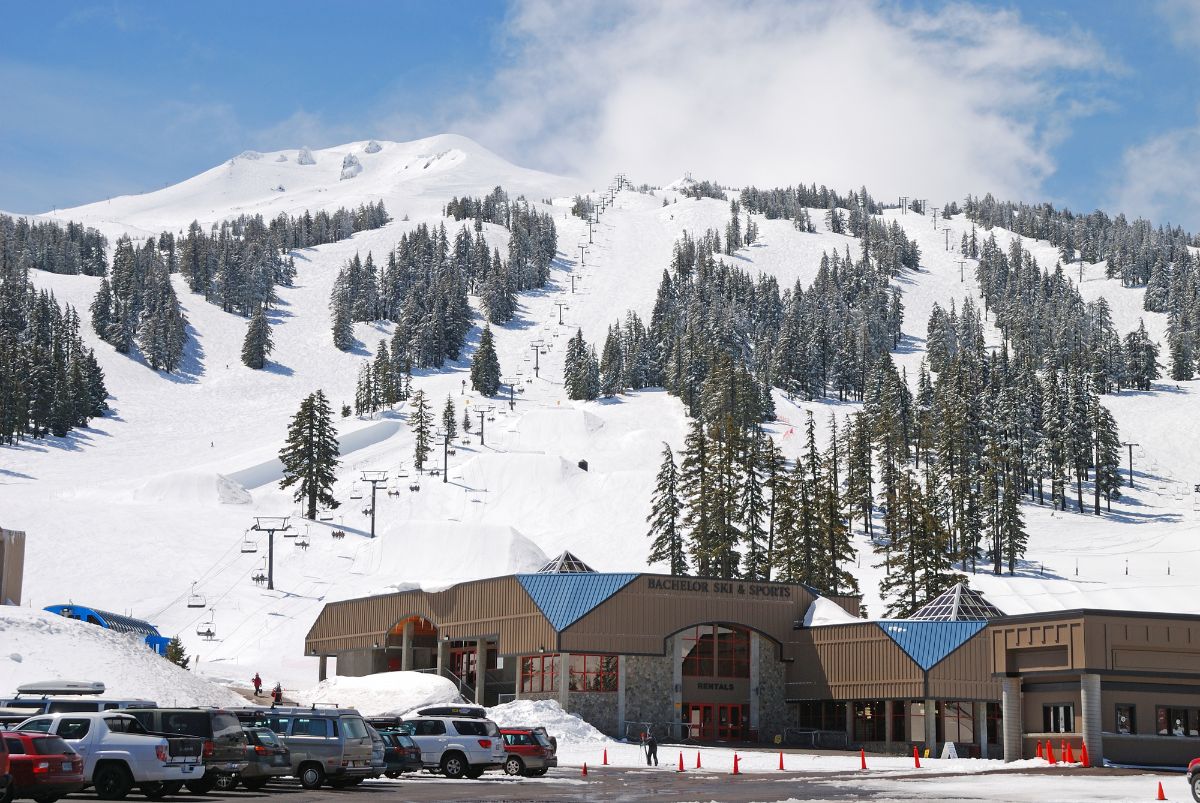 Building on the foot of ski resort slope.